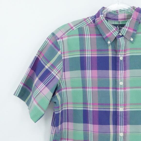 Ralph Lauren Shirt Mens Large Multicolor Plaid Classic Fit Short Sleeve Preppy - Picture 4 of 16
